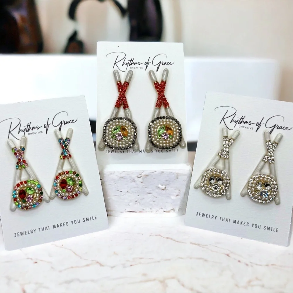 Rhinestone Chopsticks Sushi Drop Earrings - A Taste of Elegance! 🍣 NWT